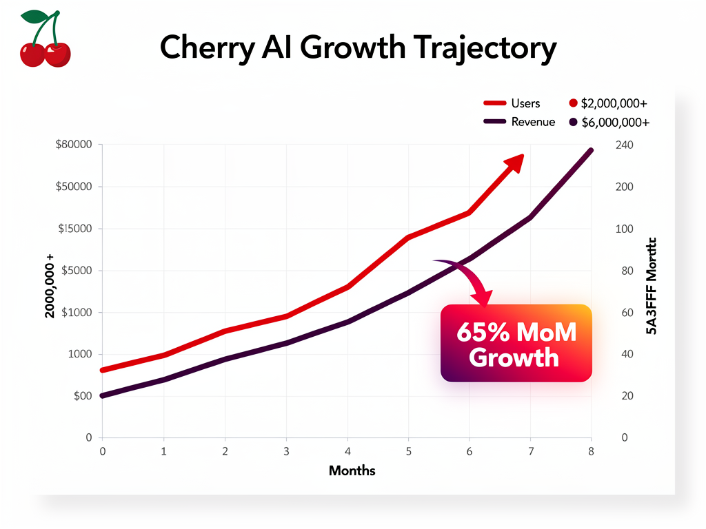 Cherry AI Telegram bot growth chart showing 2 million users and 6 million dollars revenue over nine months