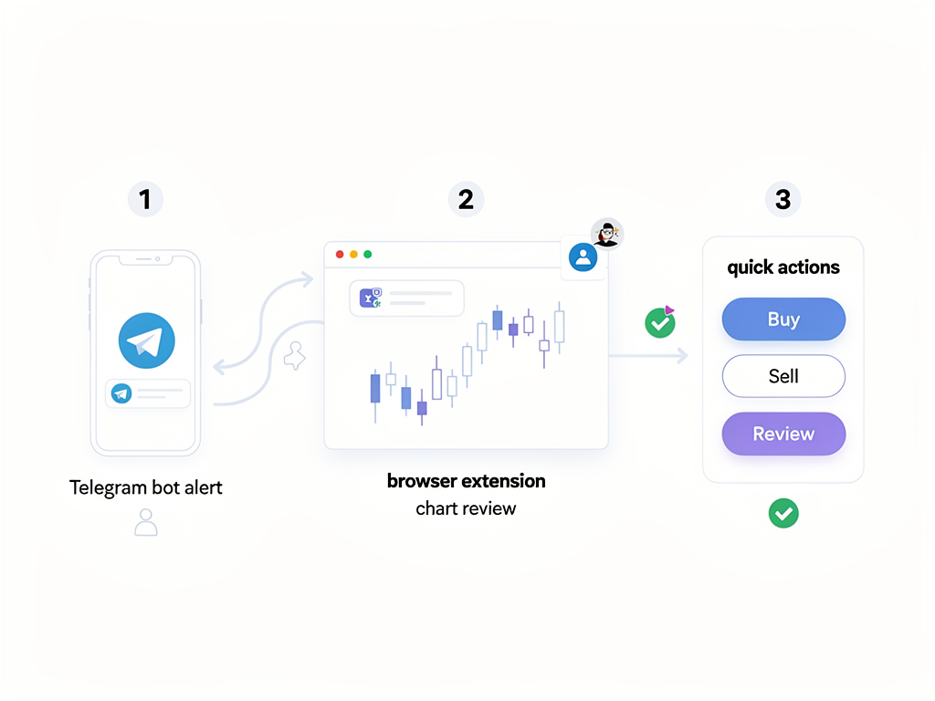 Cross-platform crypto alerts telegram integration showing bot, browser extension, and app working together for seamless trading