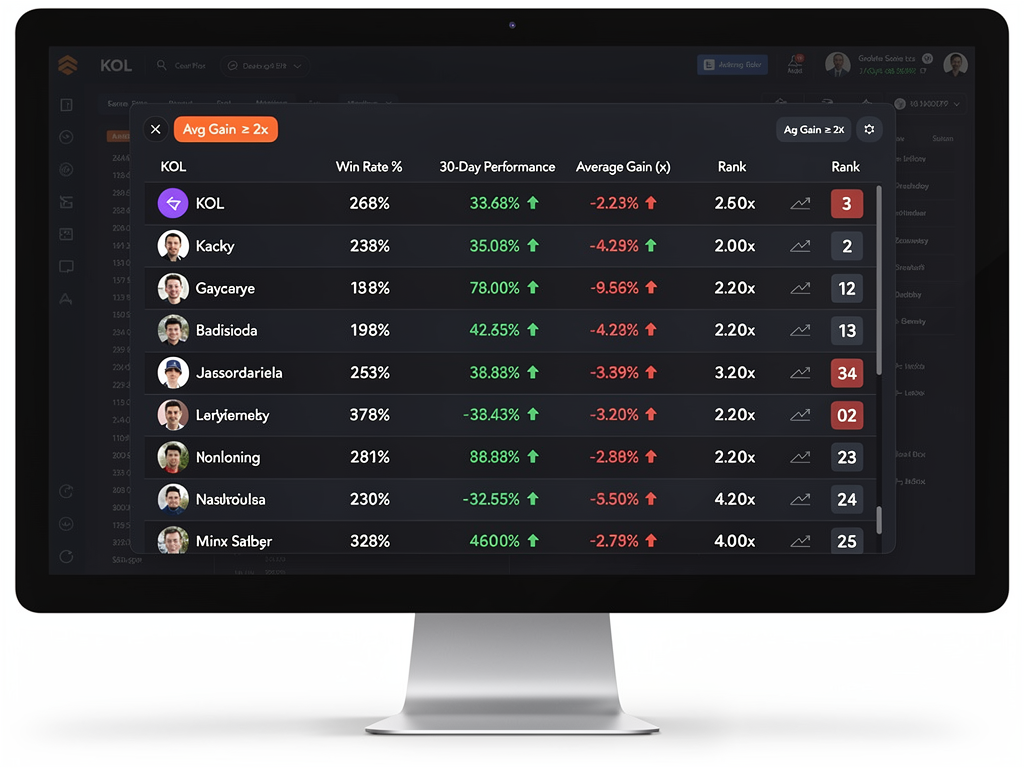 Outlight AI telegram crypto signal bot KOL performance tracking dashboard with 30-day win rate rankings