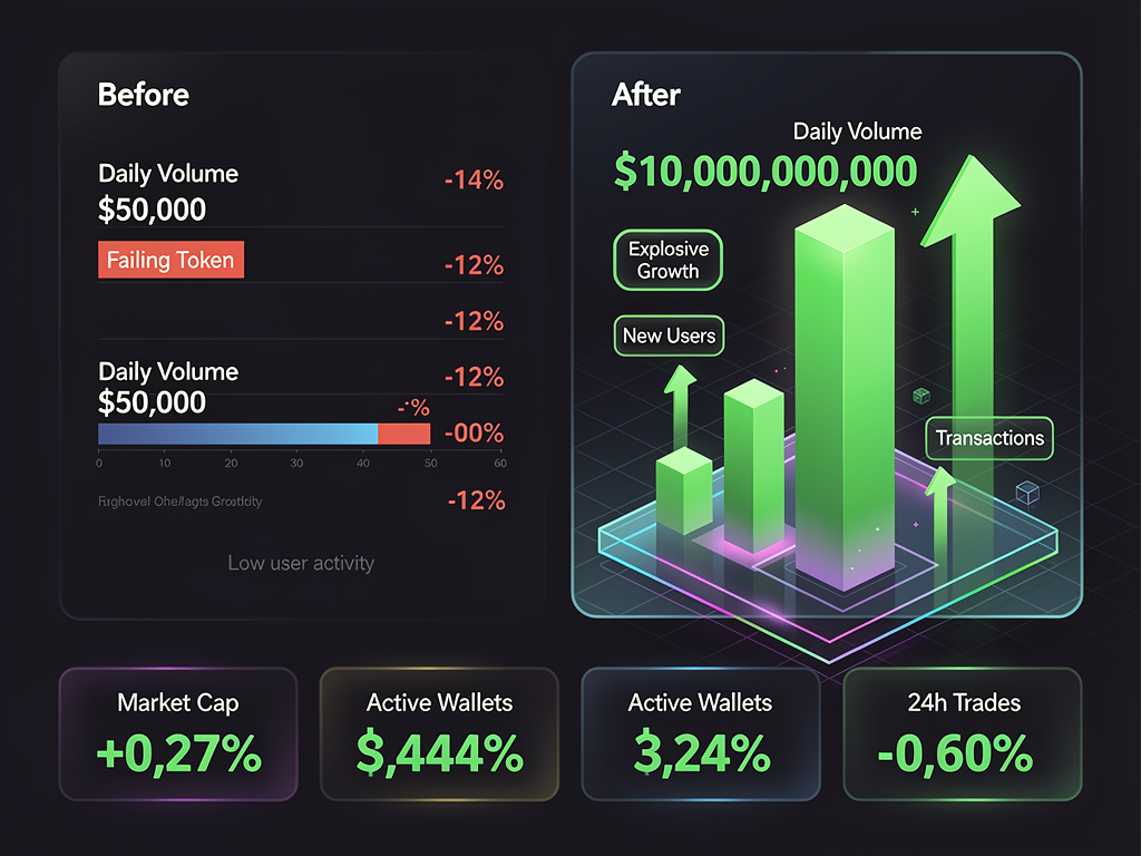 Case study results showing cryptocurrency exchange growth from near collapse to top-three ranking